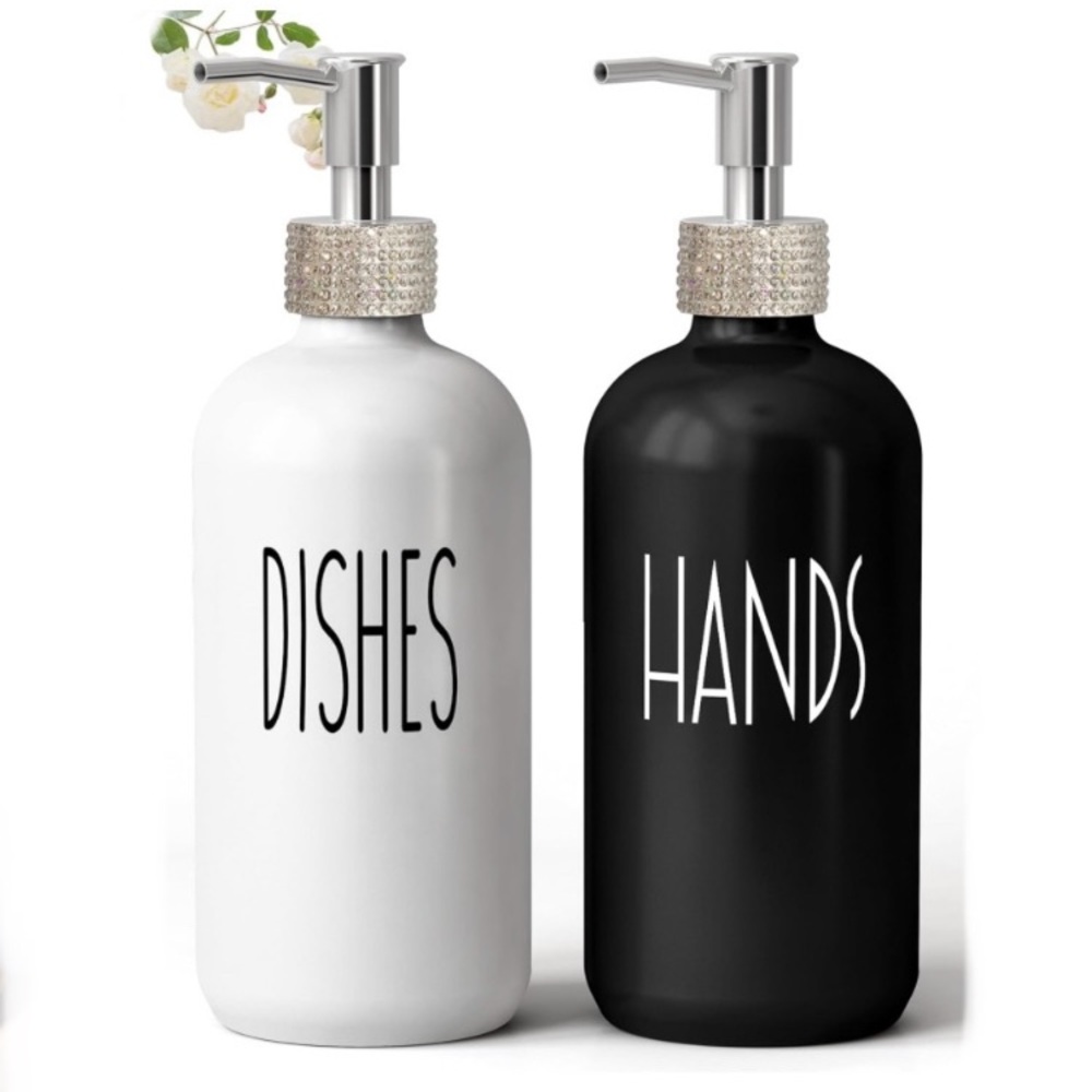 Hand Soap & Dish Soap Dispensers set with Diamond accents.